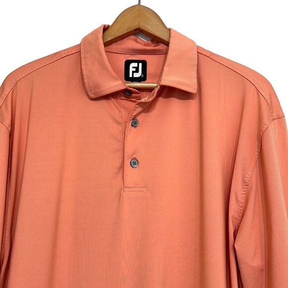 Golf Polo Shirt Men’s Size XL FootJoy Short Sleeve Orange Striped Polyester - Picture 2 of 9